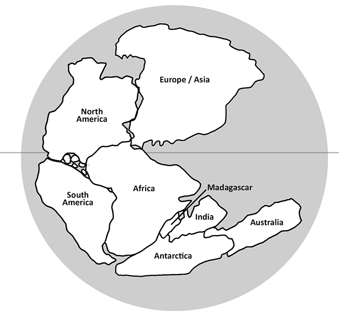 The subcontinents of Pangaea and their modern-day names